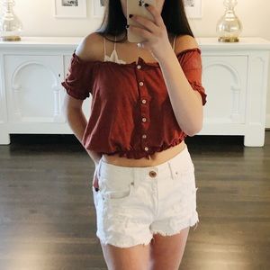 Burnt Orange UO Off The Shoulder Crop Top